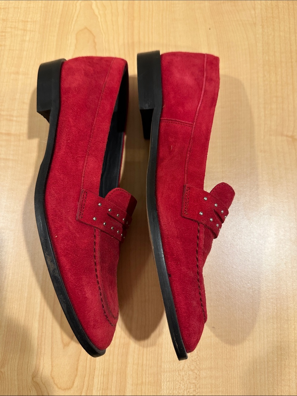 Barneys New York Red Suede Studded Women's Loafers size 39 - Picture 3 of 6